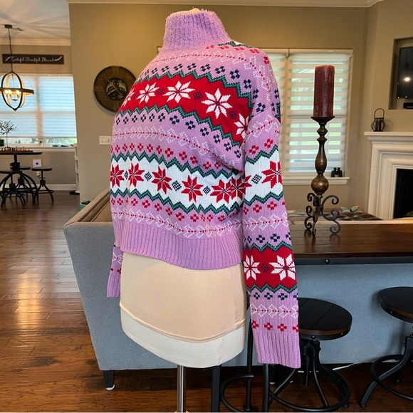 33 DEGREES Holiday Argyle Sweater Size XS X-Small High Neck Cropped Soft Fuzzy - Picture 5 of 11